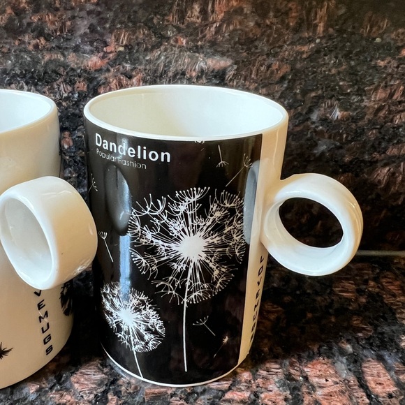 LOT OF 2 BLACK AND WHITE DANDELION POPULAR FASHION LOVE MUGS Mug Cup 4” Height - Picture 3 of 10